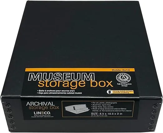 Lineco Museum Archival Storage Box, 20.75x24.75x3 in. Drop Front Design. Acid-Free with Metal Edge. Organize Photos, Pictures, Prints, Documents, Crafts, DIY. Gray, 2 Pack