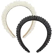 Glamlily Padded Pearl Headbands for Women, Crystal Rhinestone Designs (2 Pack)