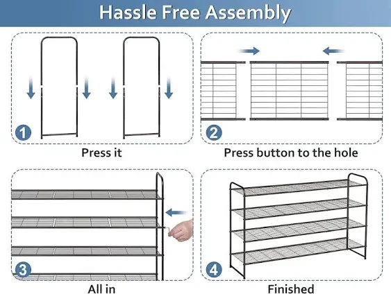 Aooda 4 Tier Long Shoe Organizer For Closet, Wide Stackable Metal Shoe