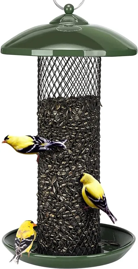 Kingsyard Heavy Duty Metal Mesh Bird Feeder for Outdoor Hanging, Chew-Proof Bird Feeders for Black Oil Sunflower Seed, 2.5 lbs Seed Capacity, Easy to Refill & Clean (Green)