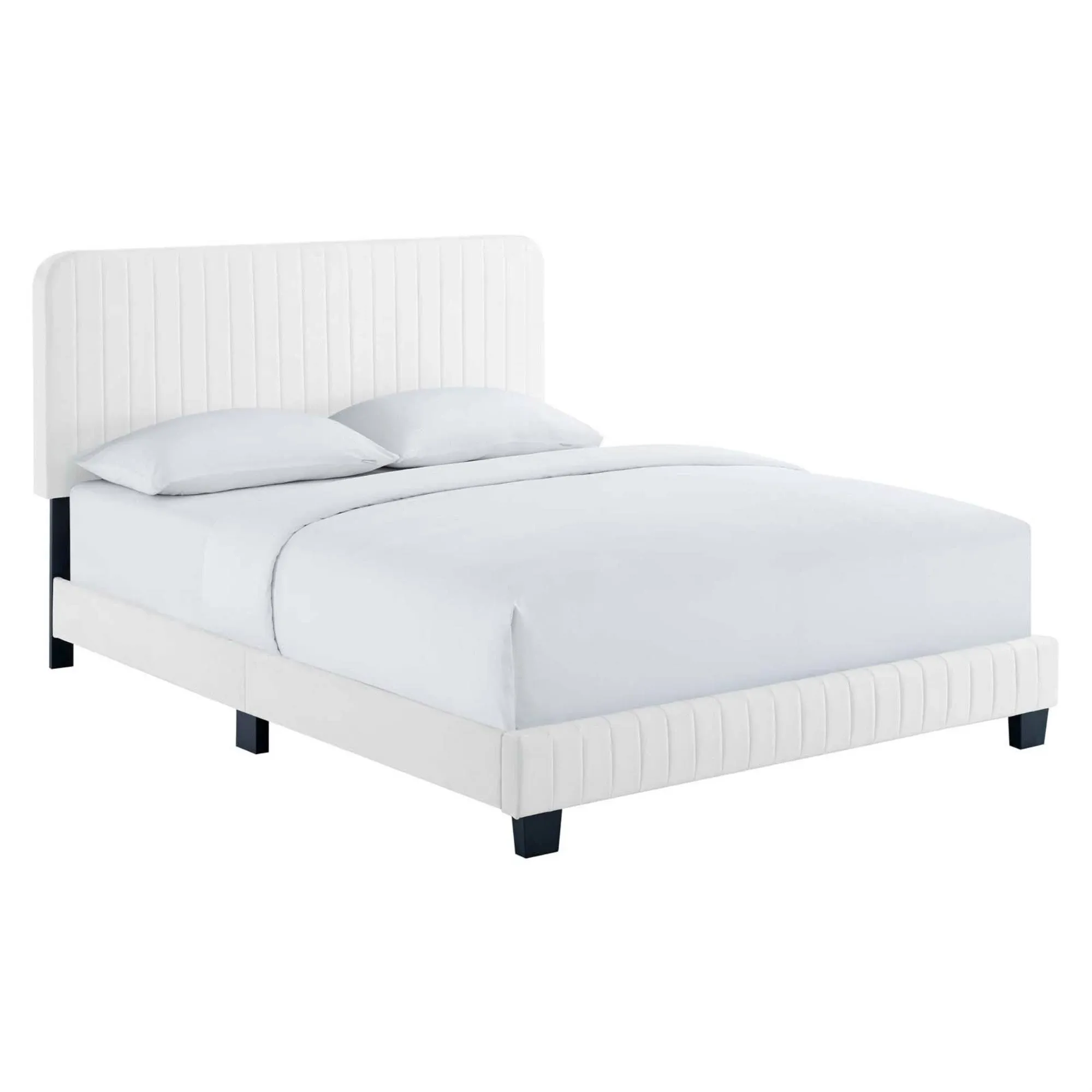 Celine Full Platform Bed in Channel Tufted White Performance Velvet by Modway