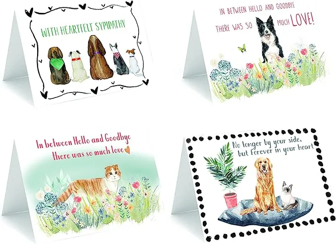 Dog Sympathy and Cat Sympathy, Sorry for your loss cards. 20 cards and envelo...