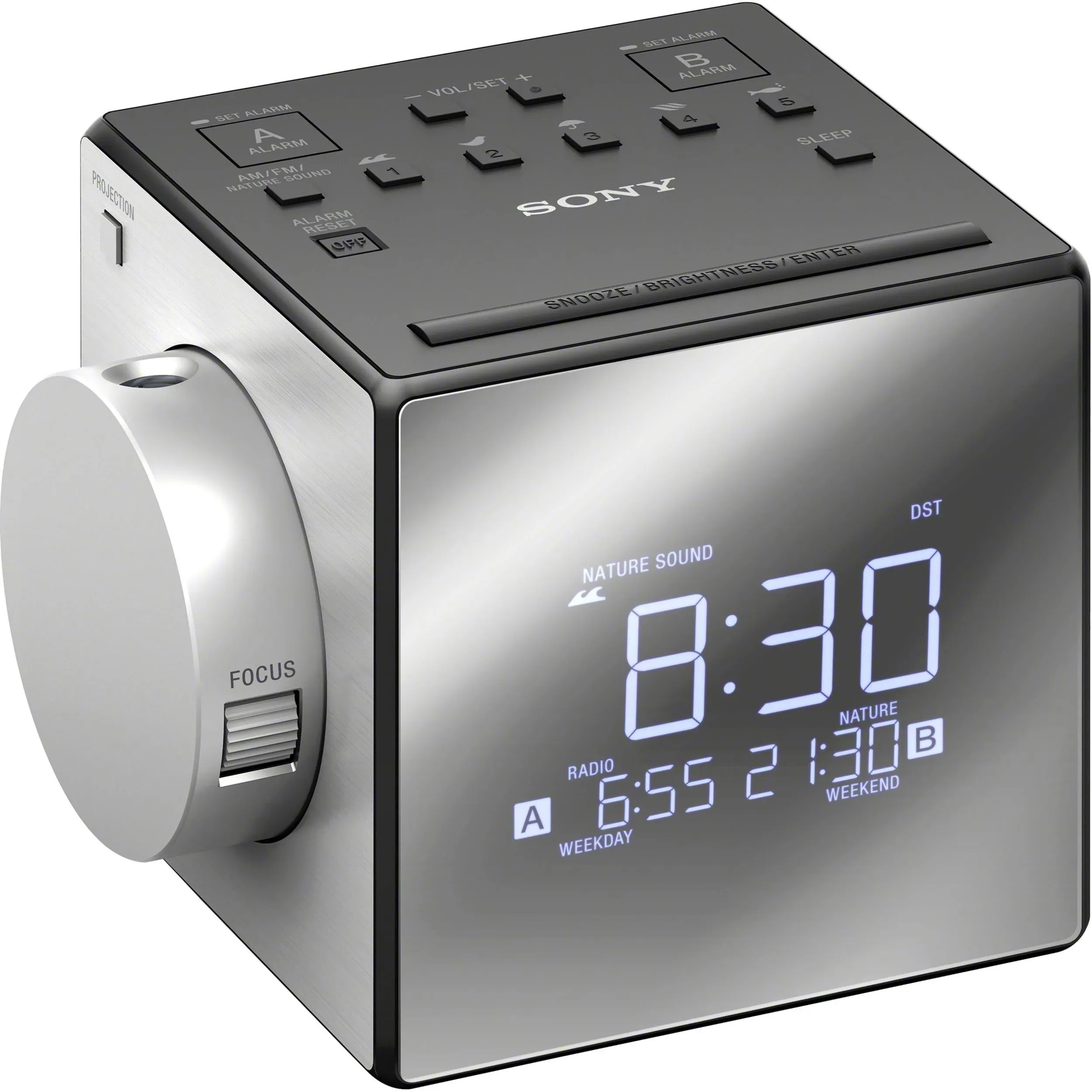 Sony Alarm Clock Radio with Time Projection, Silver