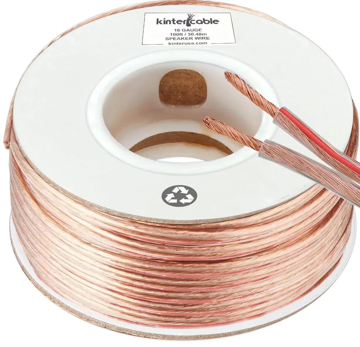 Kinter Cable 100ft 14-Gauge Audio Stereo Speaker Wire 3048 Meters 2 Conductor Polarity Marked Clear PVC CCA Spool in Box for Home Theater HiFi Surroun