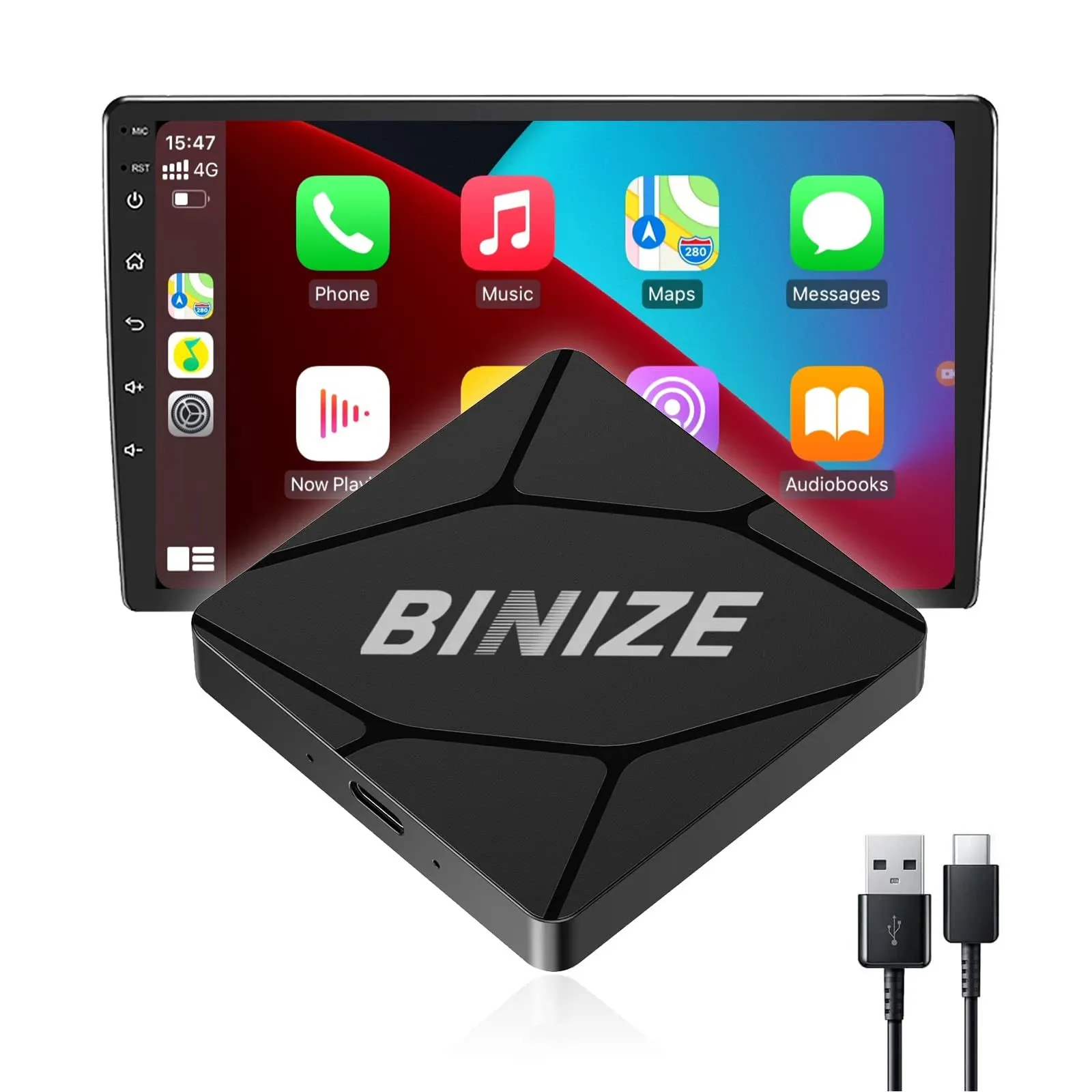 Binize Wirelss Carplay Adapter, 2023 Newest Carplay Wireless Dongle for Factory Wired Carplay Cars to Convert Wired to Wireless, Plug&Play, Latest