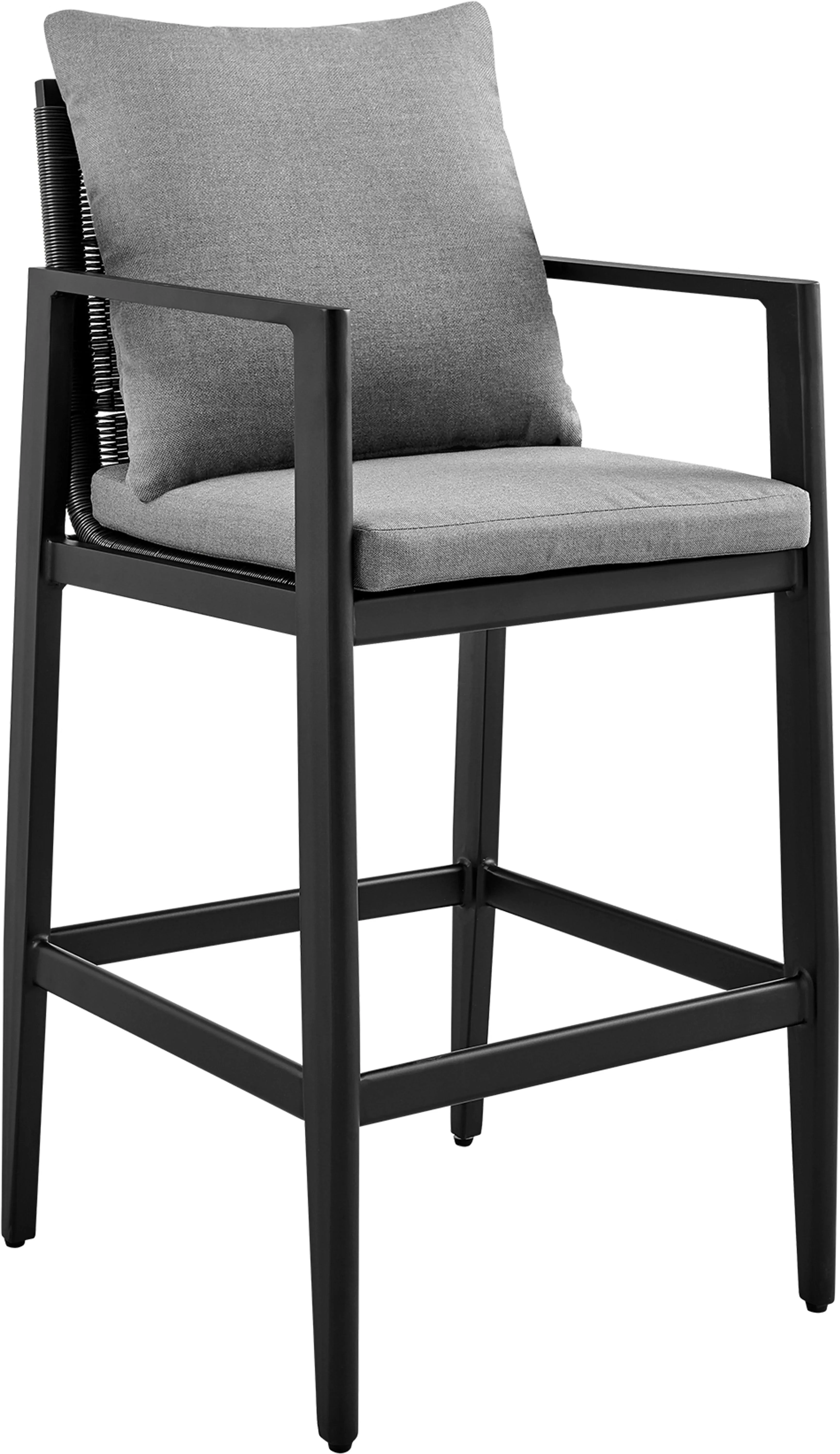 Grand Outdoor Patio Counter Height Bar Stool in Aluminum with Gray Cushions