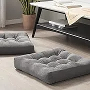 Meditation Floor Pillow Set of 2, Square Large Pillows Seating for Adults, Tufted Corduroy Floor Cushion for Tatami Living Room, Grey, 22x22 Inch