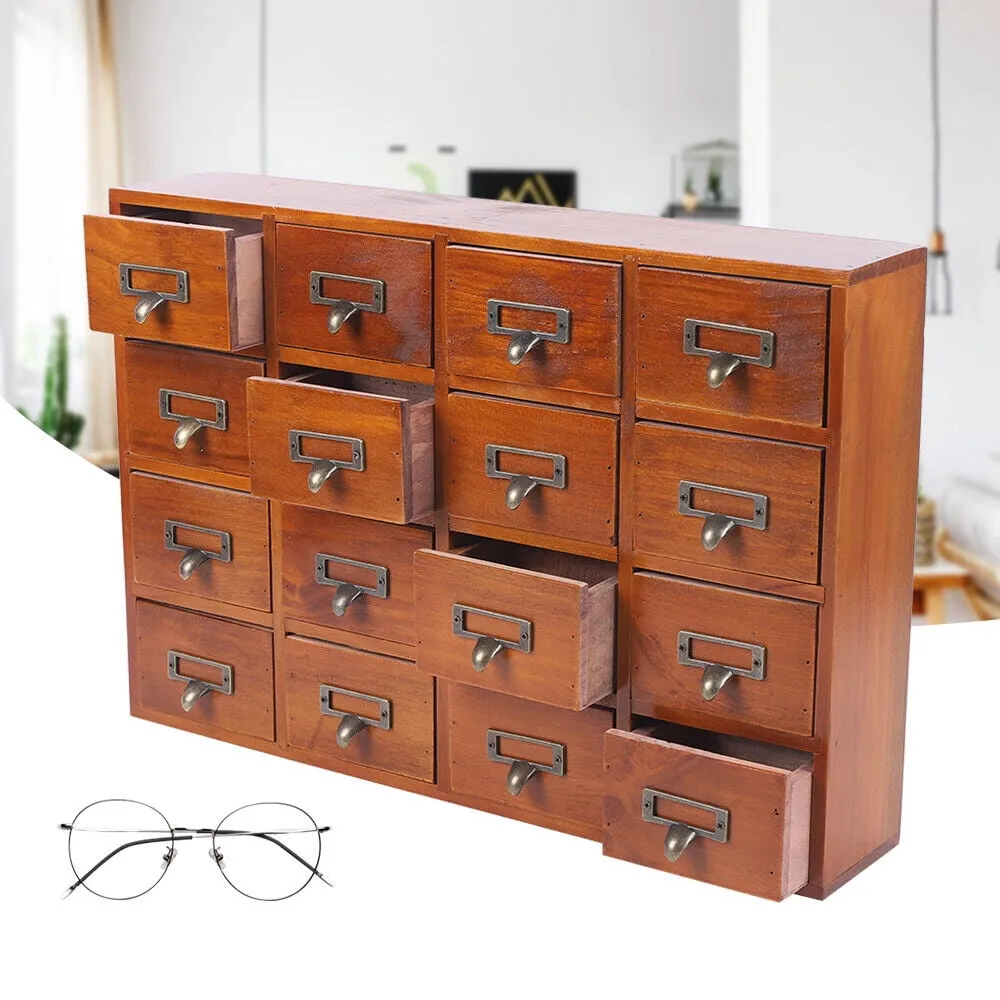 PACKGILO 16 Drawers Apothecary Cabinet with Drawers Tabletop Apothecary Chests and Cabinets Library Card Catalog Cabinet Herb Storage Box Wooden