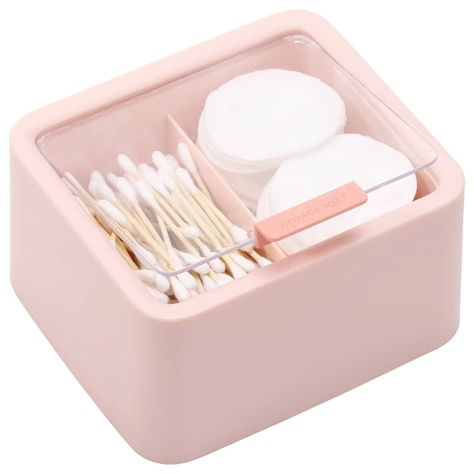 Tecbeauty 2 Slot Cotton Swab Ball Qtip Holder Jar Plastic Container Dispenser Box with Hinged Lid for Bathroom Home Storage Organizer