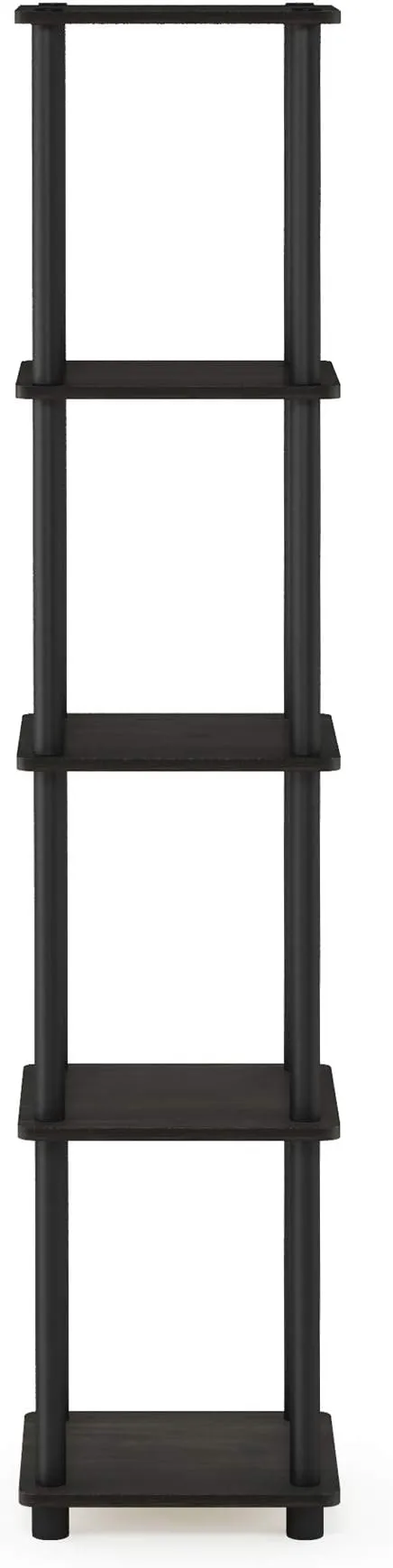 FURINNO Turn-N-Tube 5-Tier Corner Square Rack Display Shelf, Round, Espresso/Black