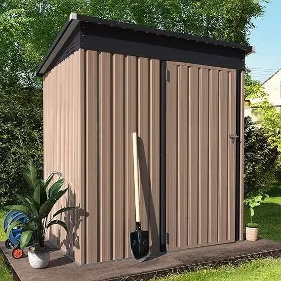 YODOLLA 5 x 3 ft. Outdoor Metal Storage Shed with Sliding Roof & Lockable Door for Backyard, Garden