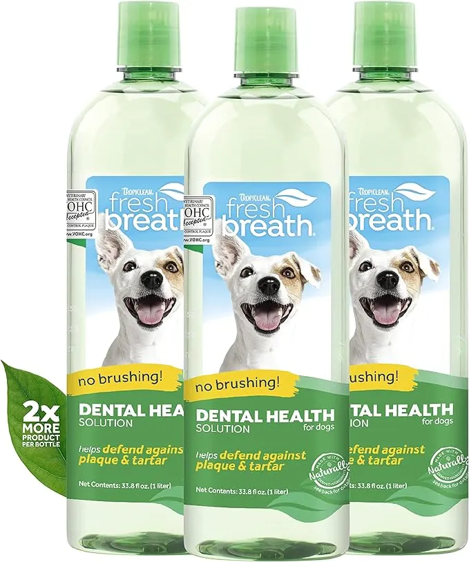 TropiClean Fresh Breath Original | Dog Oral Care Water Additive | Dog Breath Freshener Additive for Dental Health | VOHC Certified | Made in the USA | 33.8 oz. | Pack of 3 