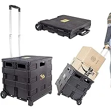 dbest Products Quik Cart Wheeled Collapsible Handcart with Black Lid Seat Stool