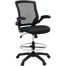 Modway Veer Reception Desk Flip-Up Arm Drafting Chair in Black