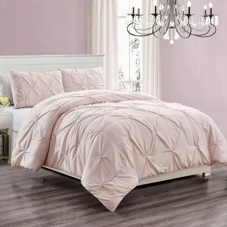 WPM WORLD PRODUCTS MART 2 Piece Microfiber Twin Size Comforter Set Pinch Pleat Pintuck Down Alternative Bedding - All Season Rose Blush Pink Bedroom Decor- JN1 (Twin)