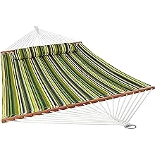 Sunnydaze Outdoor Quilted Fabric Hammock - Two-Person with Spreader Bars - Heavy-Duty 450-Pound Capacity - Melon StripeSunnydaze Outdoor Quilted Fabric Hammock - Two-Pers…