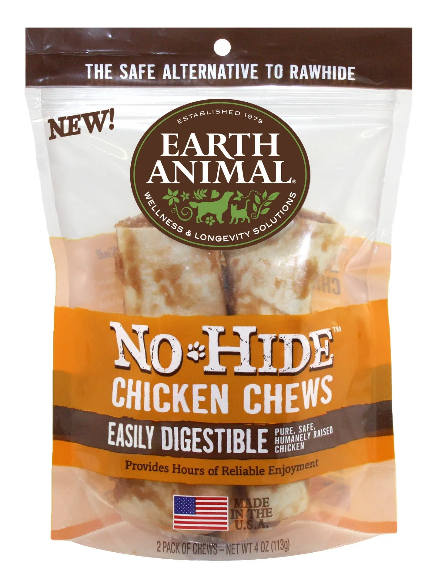 Earth Animal Dog No Hide Peanut Butter Chews 4" 2-Pack