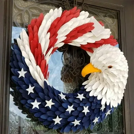 American Eagle Wreath Americana Patriotic Wreath USA July 4th Wreath Glory Patriotic American Flag Wreath for Front Door Window Wall Decoration (15 )