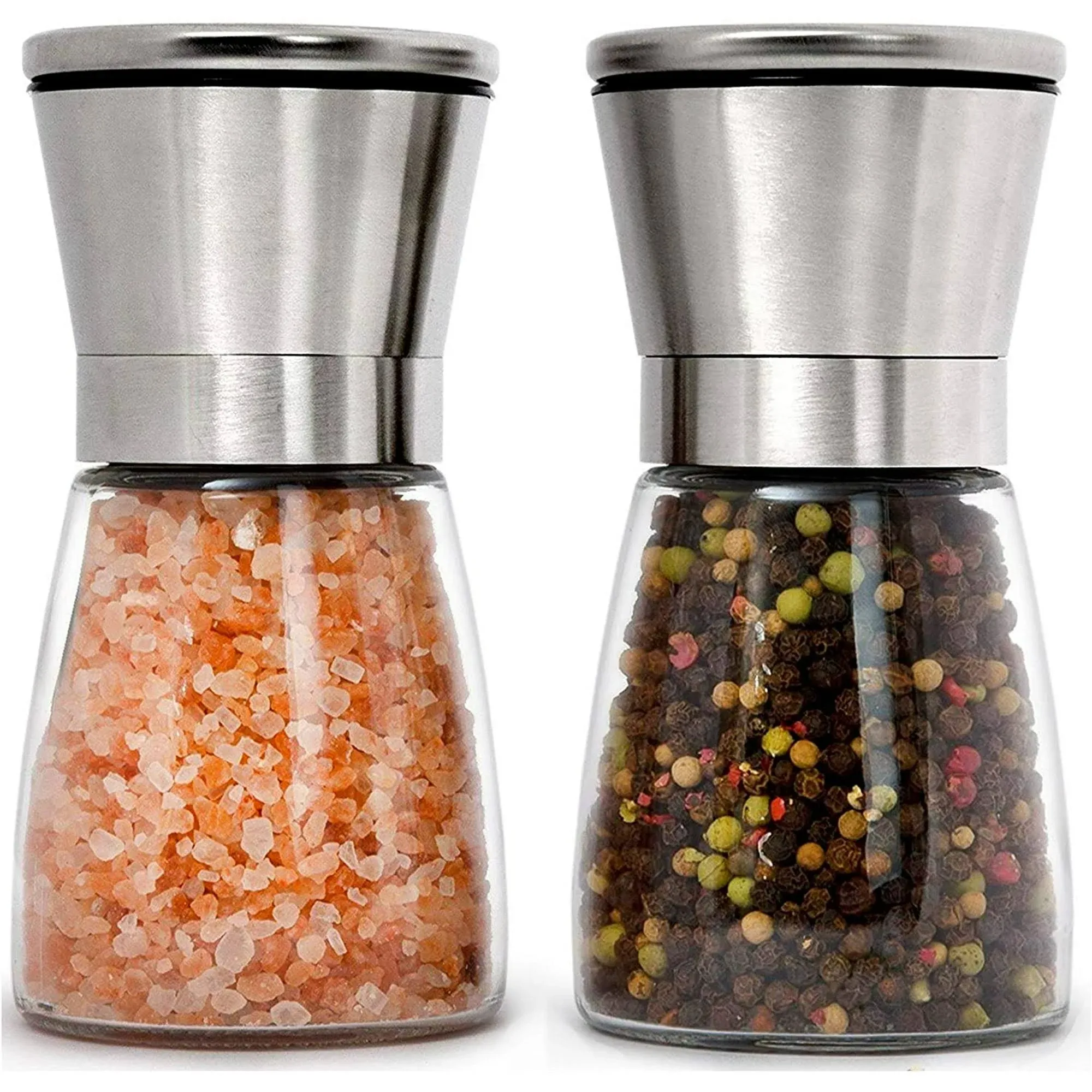 Salt and Pepper Grinder Set - Adjustable Stainless Steel Spice Ceramic Grinde...