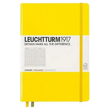 LEUCHTTURM1917 - Notebook Hardcover Medium A5-251 Numbered Pages for Writing and Journaling (Lemon, Squared)