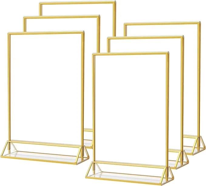 Gold Acrylic Sign Holder Double Sided Picture Frame Paper Stand Photo Display