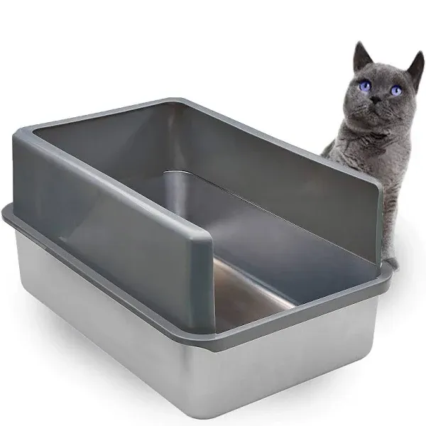 iPrimio XL Stainless Steel Cat Litter Box - Enclosed Sides, Odor-Free & Easy to Clean