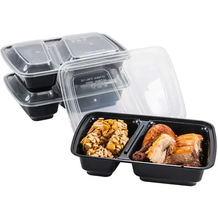 CTC 30oz 2 Compartment Meal Prep Container Bento Box Adult Lunch Box with Lid | Microwave Safe BPA Free Heavy Duty Food Storage Containers Reusable Leakproof Plastic Snack Box | 50 Pack