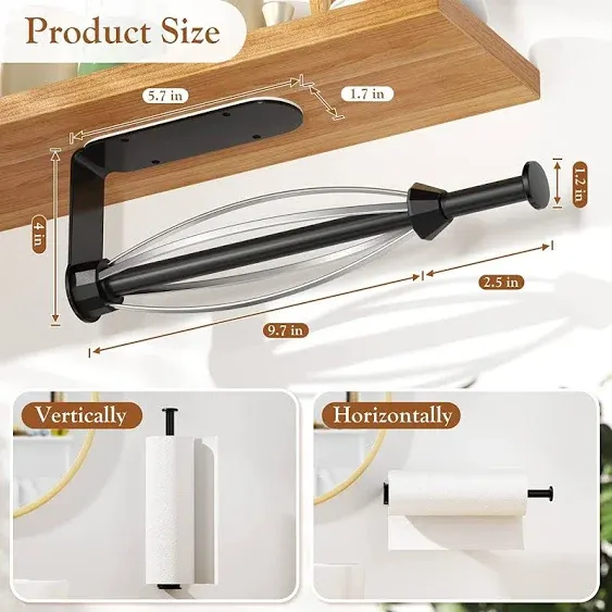 Paper Towel Holder under Cabinet, Single Hand Operable Wall Mount Paper Towel Ho