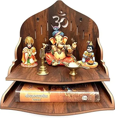 Generic Wooden Wall Mounted Hanging Puja Temple/Wooden Mandir/ Pooja Mandir For Home& Office/Temple For Festivals, Gifting Purpose (29 X 29 X 26.5 Cm Brown)