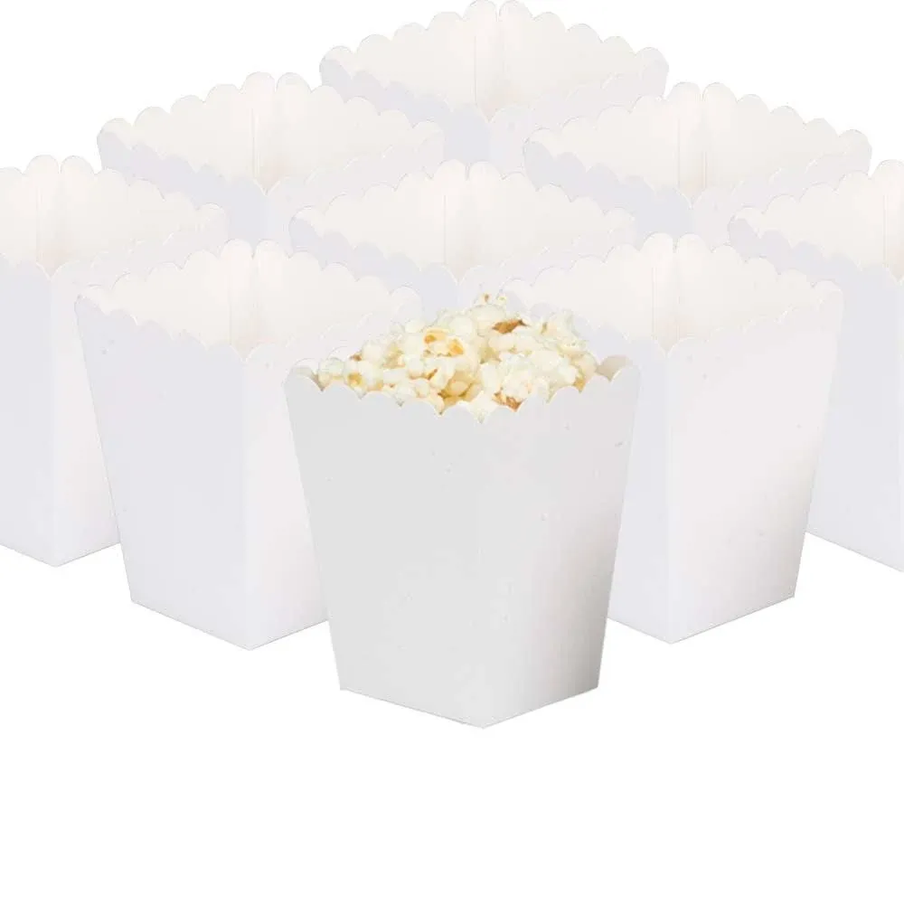 WOPARTY White Popcorn Boxes Set of 36 Mini Paper Popcorn Favor Boxes,Open-Top Cardboard Popcorn Container for Party Supplies