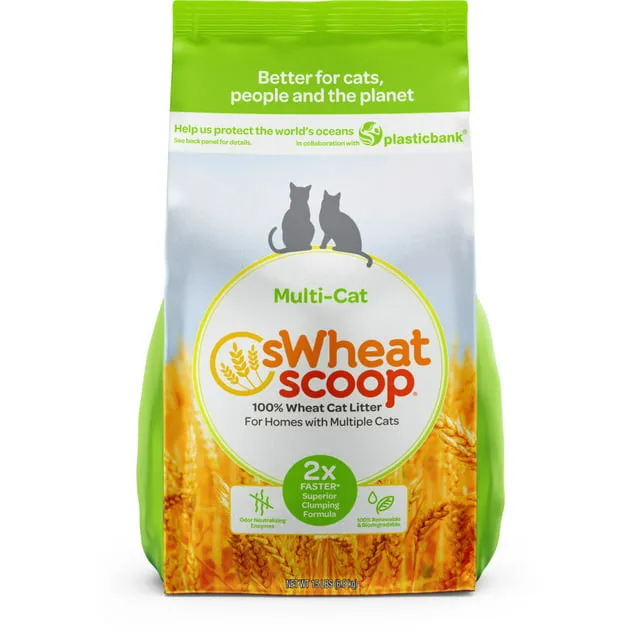 sWheat Scoop Natural Wheat Multi-Cat Litter, Superior Clumping with Odor Neutralizing Enzymes, 25 Pound Bag