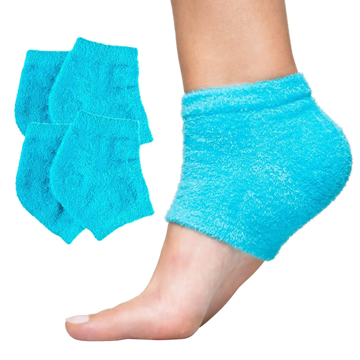 ZenToes Moisturizing Sleep Socks with Vitamin E, Olive Oil and Jojoba Seed Oil to Soften and Hydrate Dry Cracked Heels (Fuzzy Blue, Wide Width)