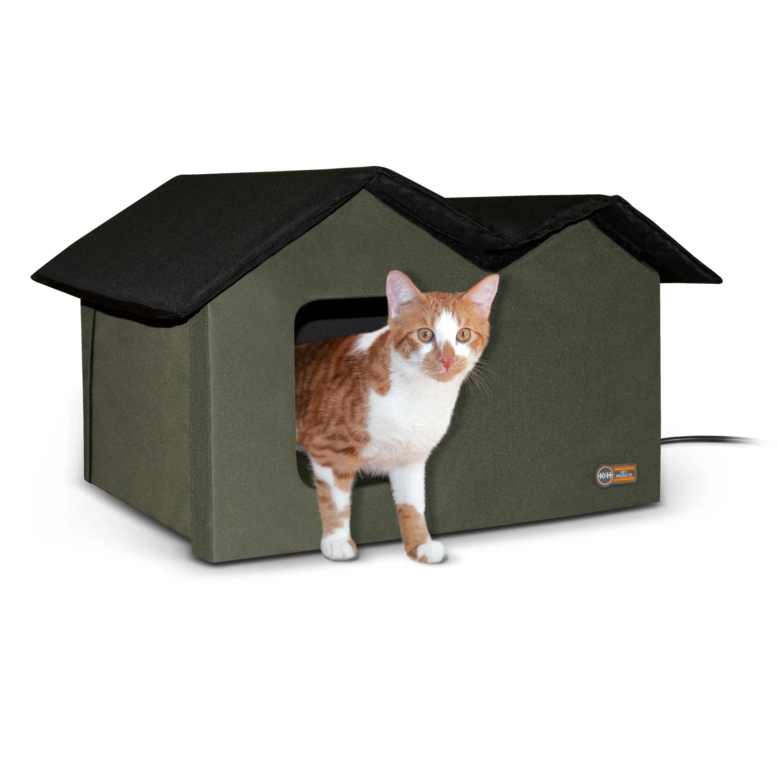 K&amp;H Pet Products Outdoor Cat House Extra-Wide Unheated Cat Shelter for Two, Oliv