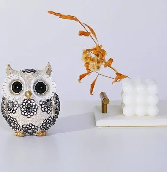 FAMICOZY Adorable Owl Figurine,Big Eyes Cute Owl Statue,Shelf Accents for Home Office Decor and Owl Lovers