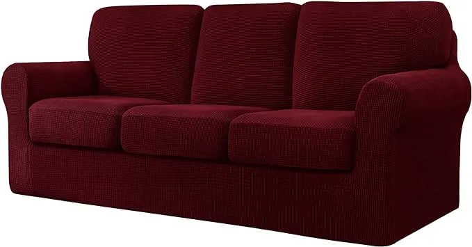 Chun Yi 7 Piece Stretch Sofa Cover, 3 Seater Couch Slipcover with Three Separate Backrests and Cushions with Elastic Band, Checks Spandex Jacquard