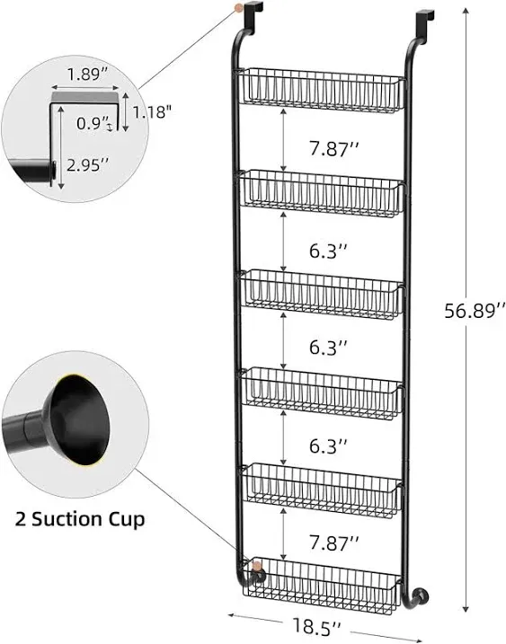 Egepon Over the Door Pantry Organizer Rack with 6 Full Baskets, 6-Tier Metal