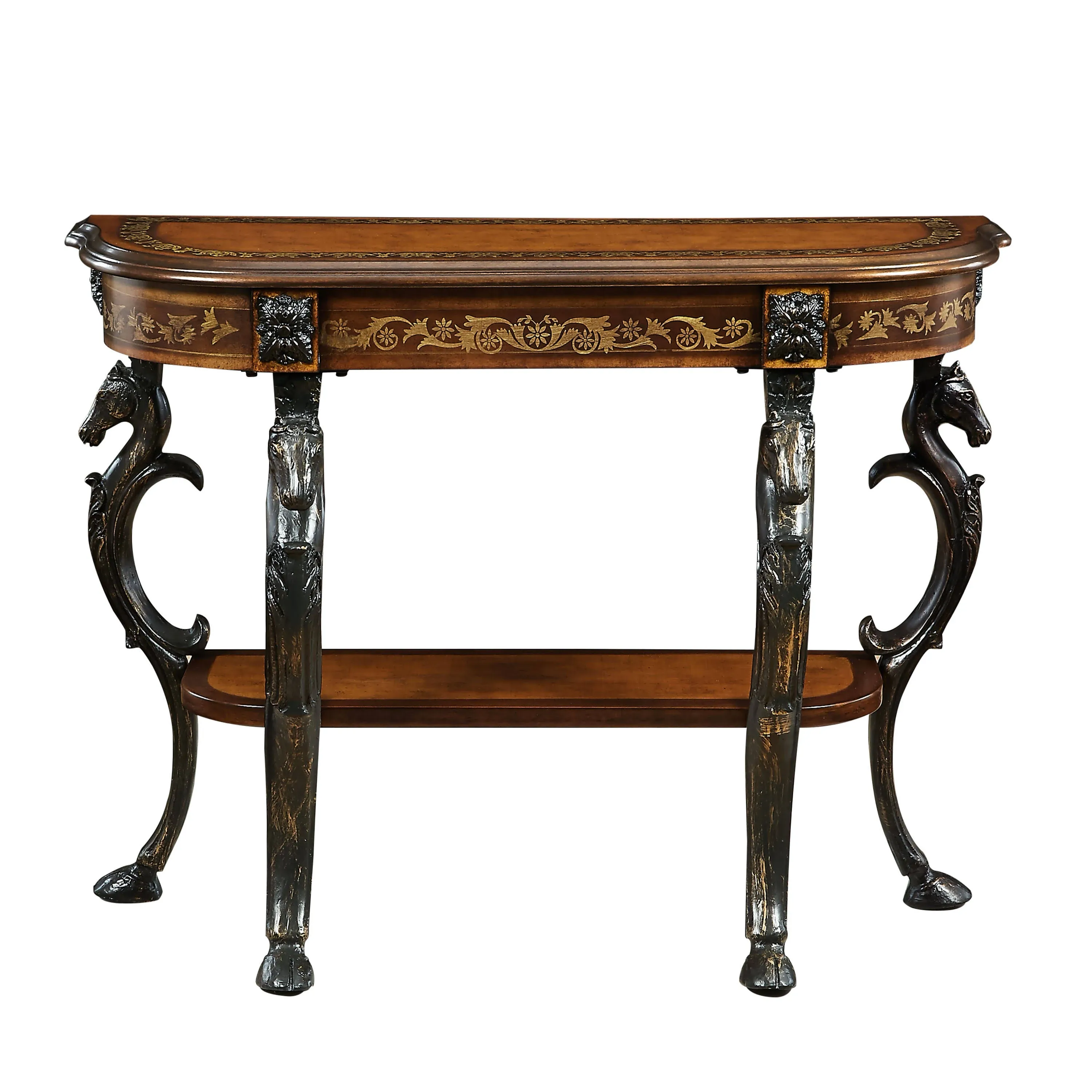 Powell Masterpiece Floral Demilune Console Table with Horse Head,