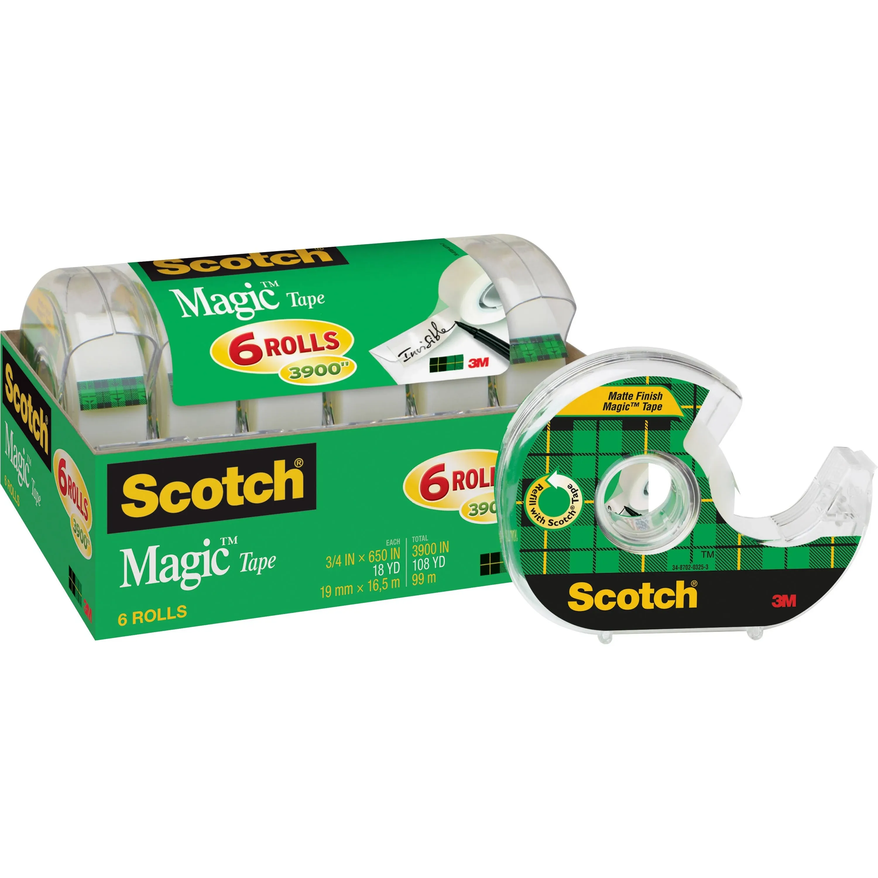 Scotch Magic Tape In Handheld Dispenser, 1&#034; Core, 0.75&#034; X 54.17 Ft, Clear, 6/pac