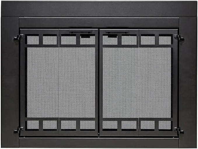 UniFlame - Connor - Bi-fold Style Fireplace Doors with Smoke Tempered Glass (Color: Black, Size: Medium - Fits Opening 30in to 37in W x 25.5in to 32.5in H)