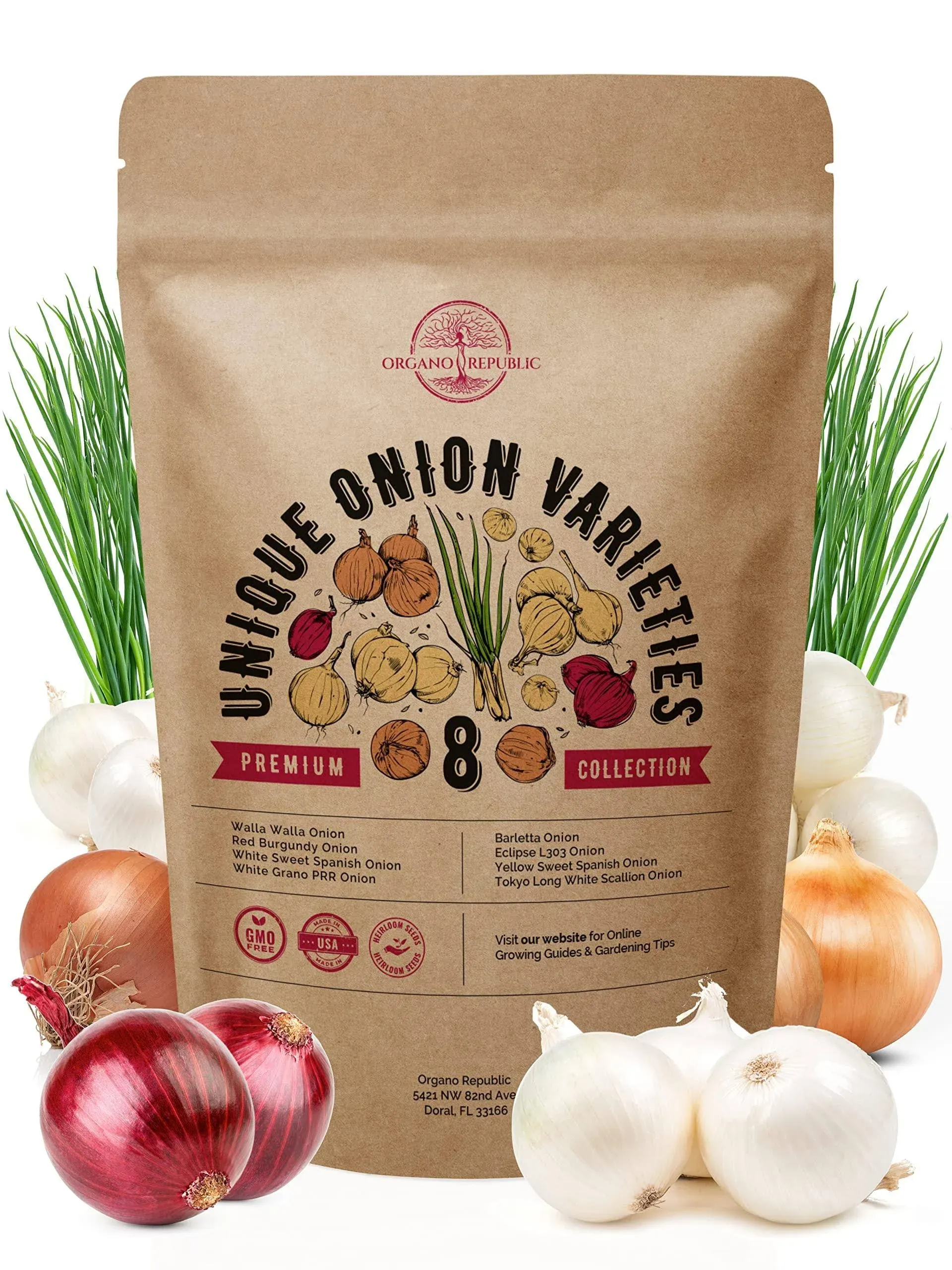 Organo Republic 8 Onion Seeds Variety Pack Heirloom Non-GMO Onion Seed Sets for ...