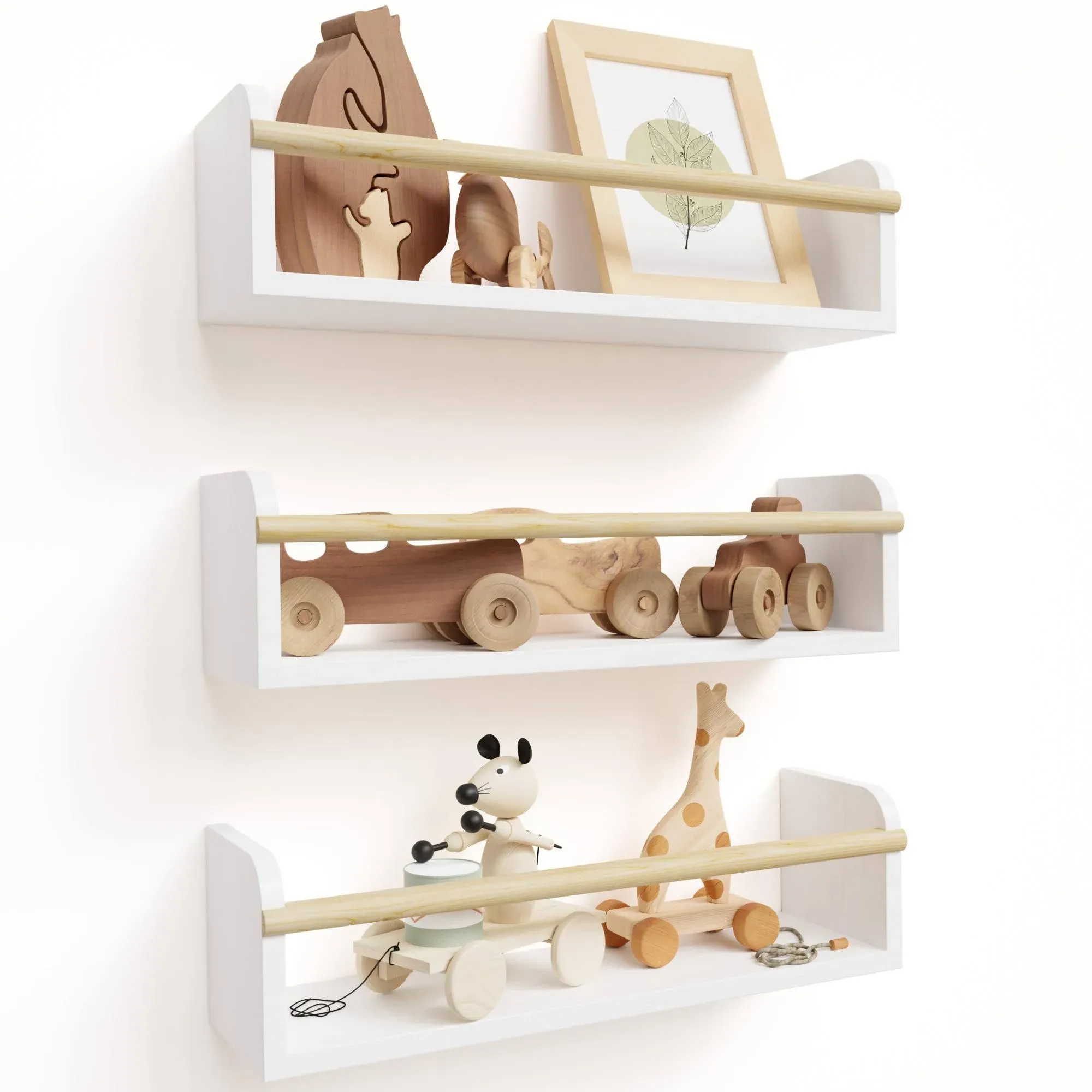 Decorative Nursery Bookshelves for Kids - Set of 3 Easy to Install Floating ...