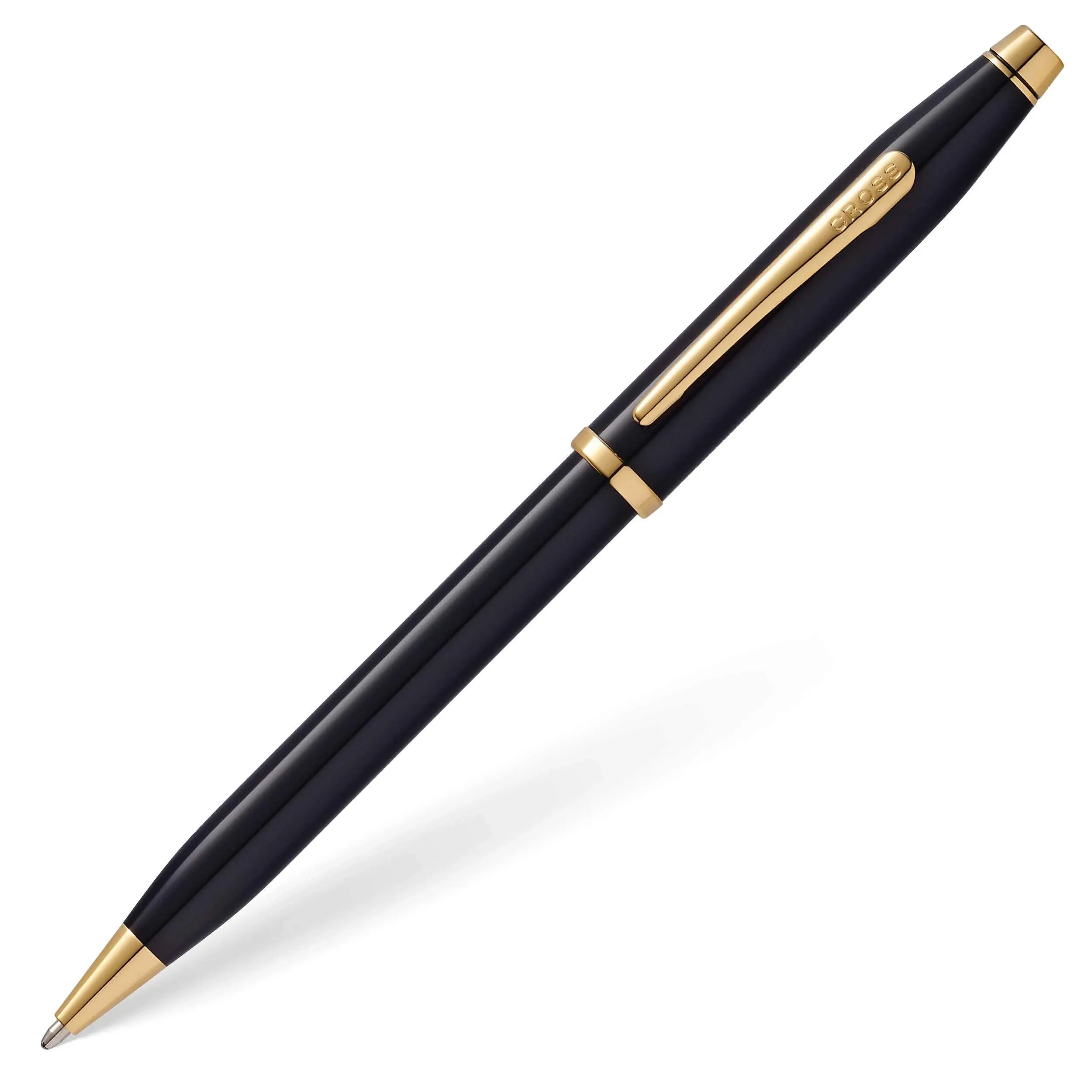 Cross Century II Ballpoint Pen in Black Lacquer with 23K Gold Trim