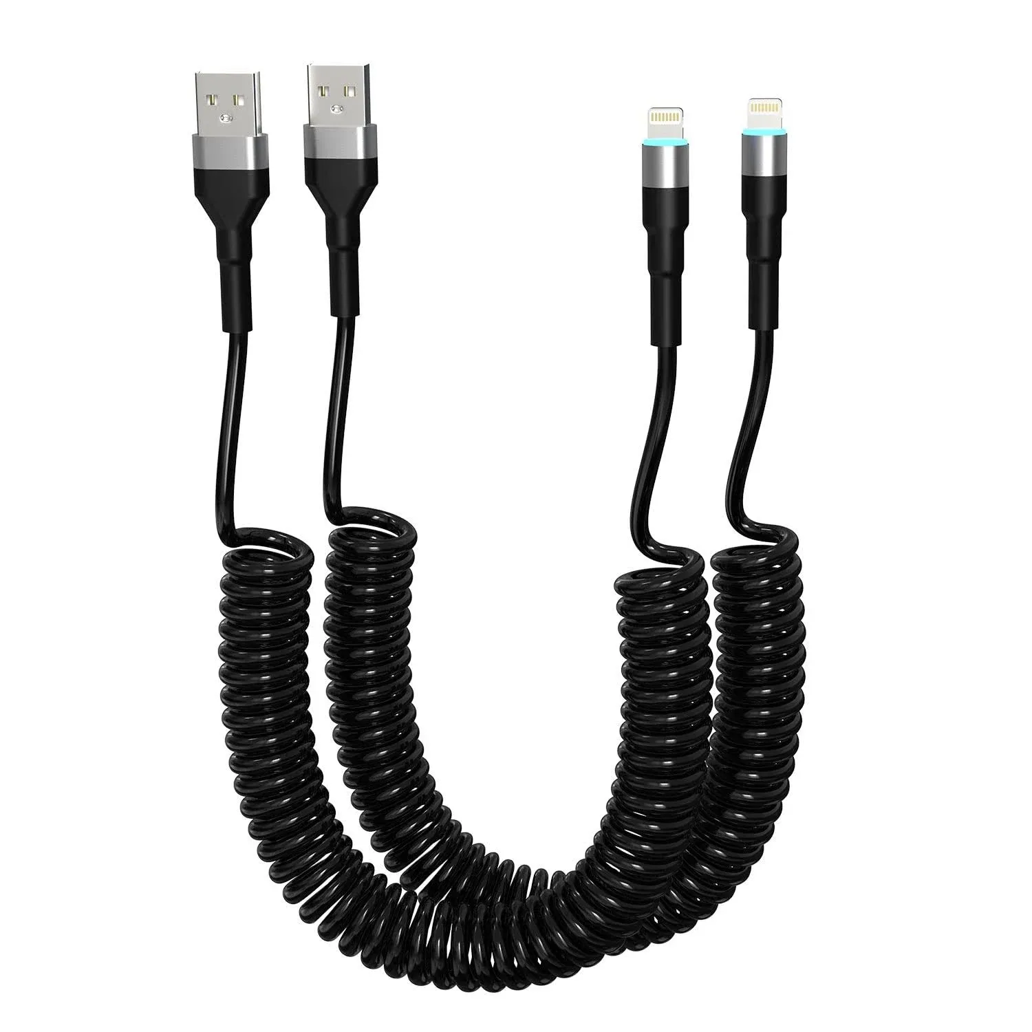 KETAKY Plus Coiled iPhone Lightning Cable 2 Pack Apple CarPlay & MFi Certified ...