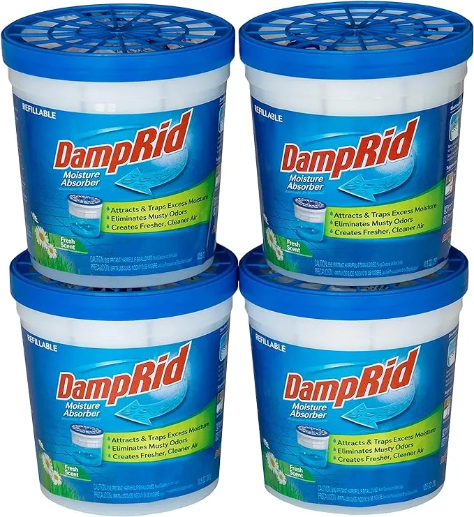 Damprid Fresh Scent Refillable Moisture Absorber - 10.5oz Cups - 4 Pack Traps Moisture for Fresher, Cleaner Air