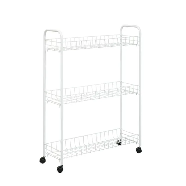 3-Tier Rolling Steel Household Storage Cart in White