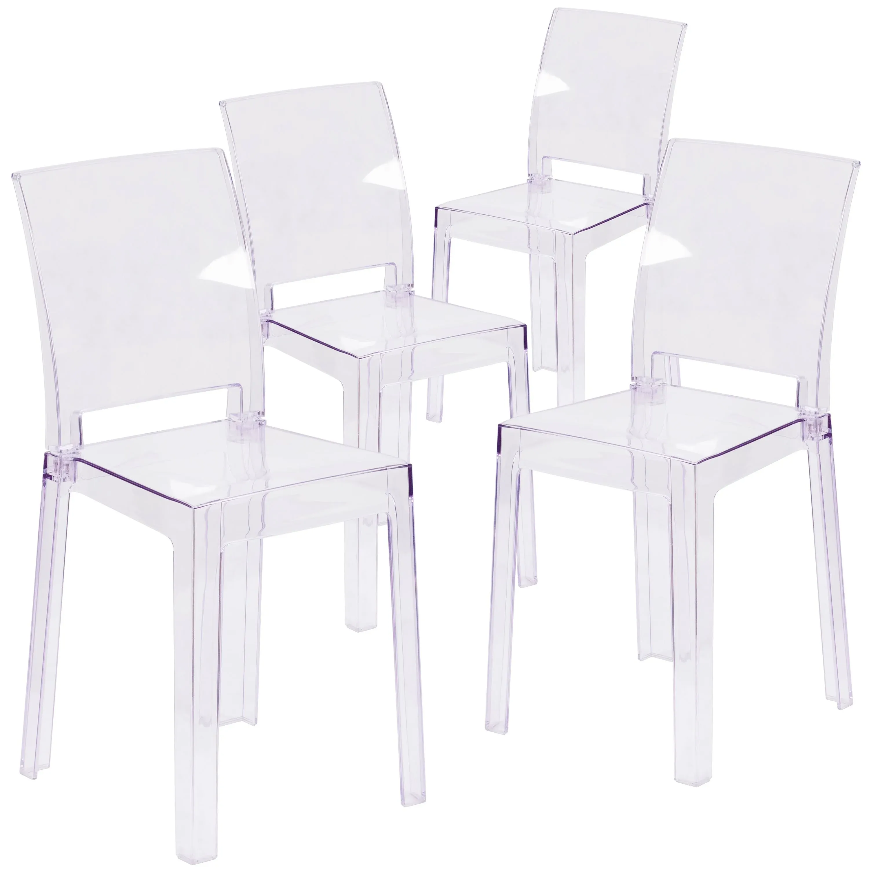 Flash Furniture OW-SQUAREBACK-18-GG Ghost Transparent Polycarbonate Outdoor / Indoor Chair with Square Back