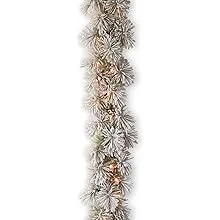 National Tree Company Pre-Lit Artificial Christmas Garland, Green, Glittery Bristle Pine, White Lights, Decorated With Frosted Branches, Plug In, Christmas Collection, 9 Feet