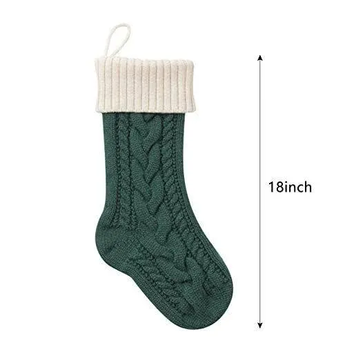 Nanou Christmas Stockings 18" Knitted Christmas Socks Family Holiday Decorations Great Big Stockings for Gift to Family, Friends and Kids (Green(Body)+Ivory (Mouth), Length 18",Pack 1)