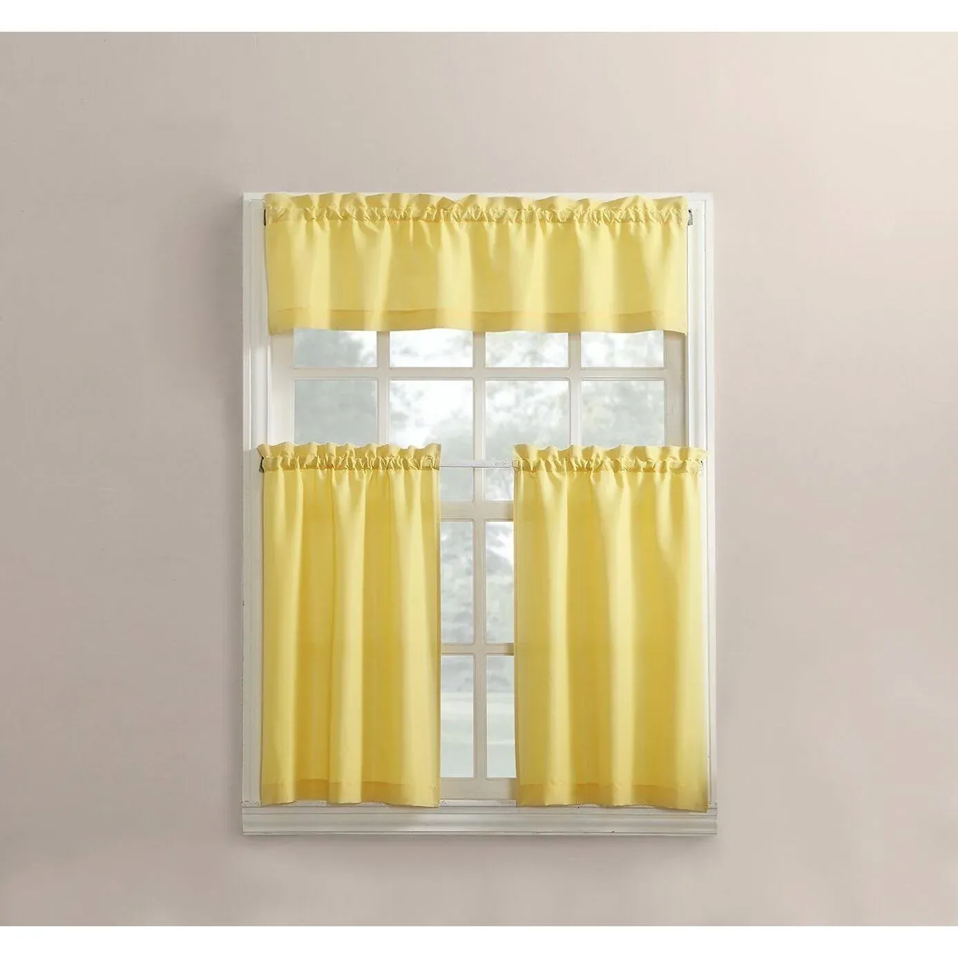 No. 918 Martine Microfiber 3PC Kitchen Curtain Set, 54" x 36", Yellow