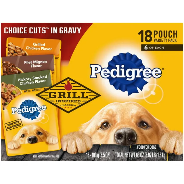 PEDIGREE Adult Wet Dog Food Chopped Ground Dinner Variety Pack, (18) 3.5 oz. Pouches